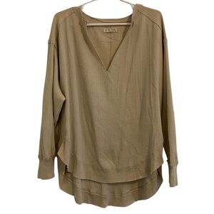 WOMENS FREE PEOPLE WE THE FREE WAFFLE KNIT NOTCH NECK TOP TAN SAND BOHO TOP